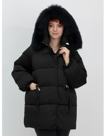 Пуховик с мехом песца, зимний, элегантный, для женщин