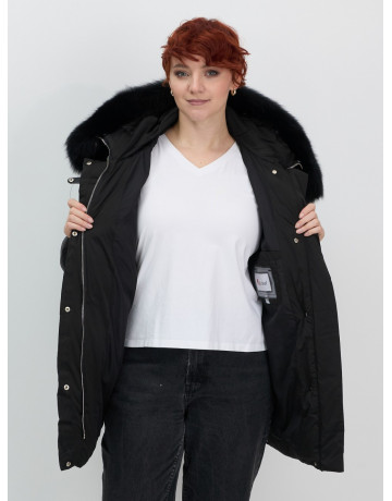 Пуховик с мехом песца, зимний, элегантный, для женщин