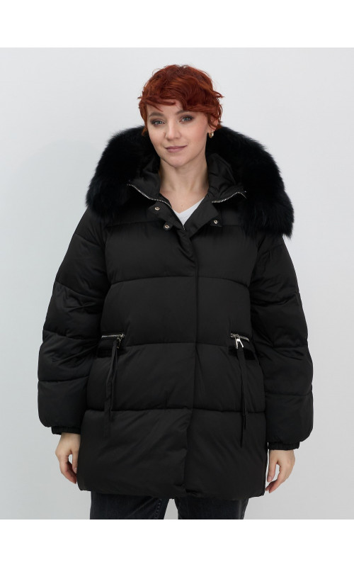 Пуховик с мехом песца, зимний, элегантный, для женщин