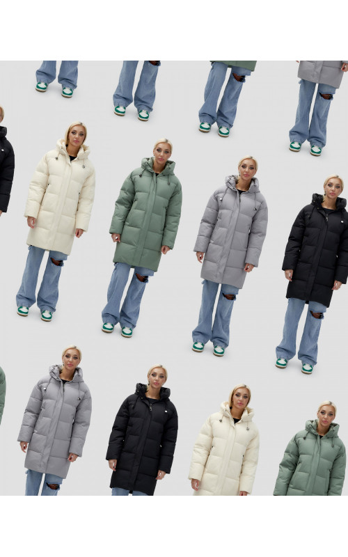 Женская зимняя куртка свободного кроя с простеганным утеплителем.