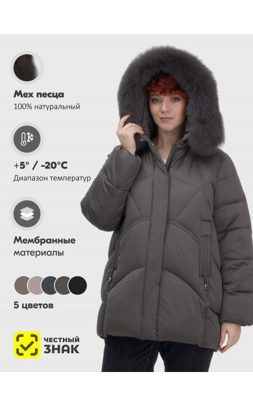 Пуховик для женщин с мехом песца