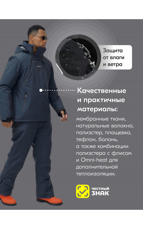 Мужской горнолыжный костюм: куртка-анорак и полукомбинезон