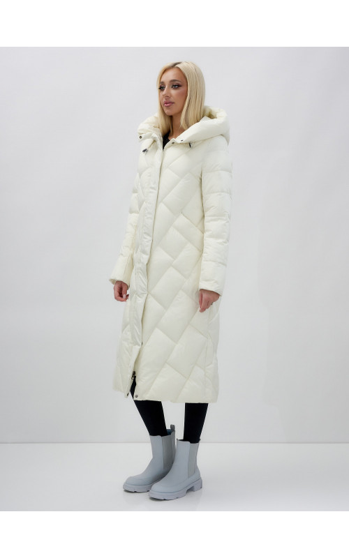 Длинный зимний пуховик с капюшоном для женщин.