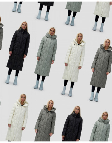 Длинный зимний пуховик с капюшоном для женщин.