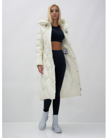 Длинный зимний пуховик с капюшоном для женщин.