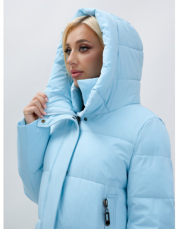 Тёплый женский пуховик до колена с капюшоном.