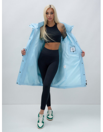 Тёплый женский пуховик до колена с капюшоном.