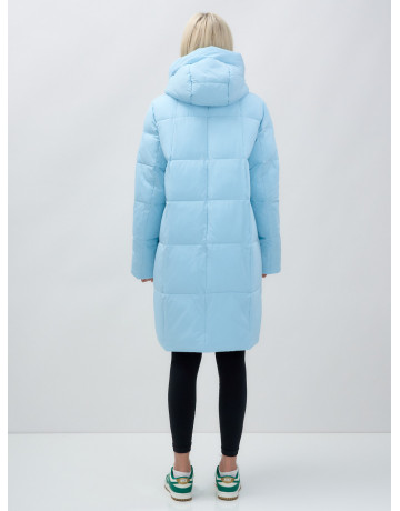 Тёплый женский пуховик до колена с капюшоном.