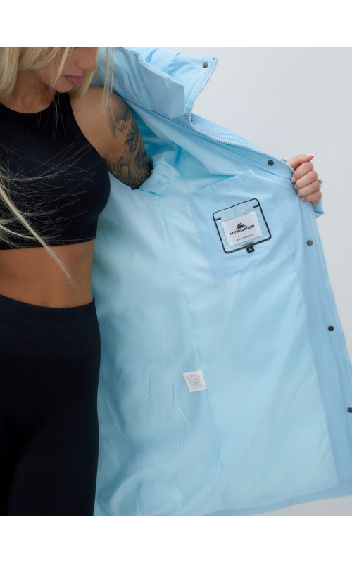 Тёплый женский пуховик до колена с капюшоном.