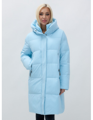 Тёплый женский пуховик до колена с капюшоном.