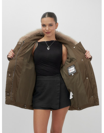 Пуховик с мехом песца, зима 2025, свободный крой