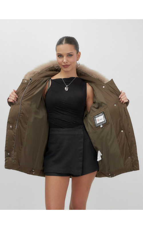 Пуховик с мехом песца, зима 2025, свободный крой