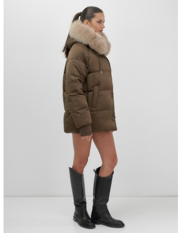 Пуховик с мехом песца, зима 2025, свободный крой