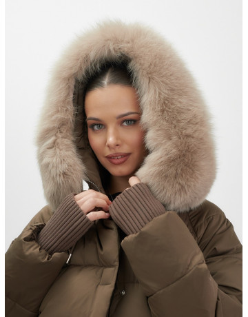 Пуховик с мехом песца, зима 2025, свободный крой