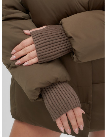 Пуховик с мехом песца, зима 2025, свободный крой