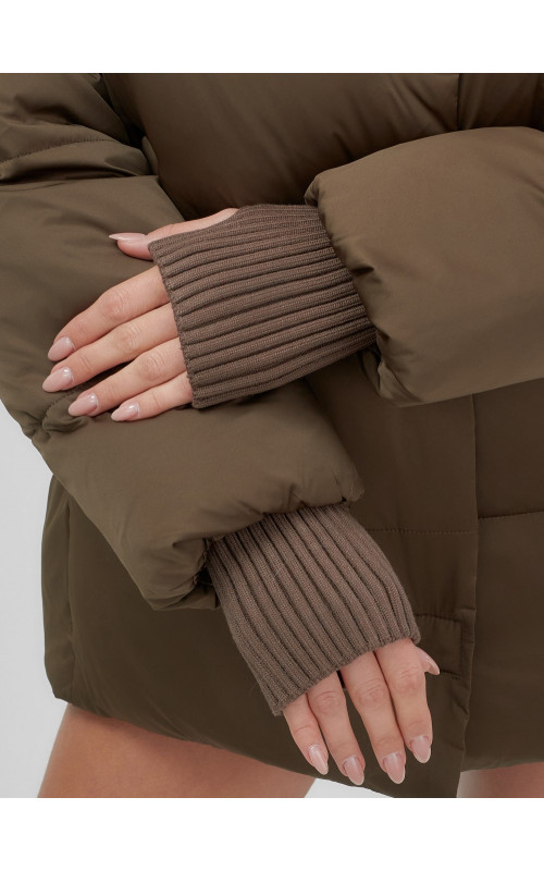 Пуховик с мехом песца, зима 2025, свободный крой