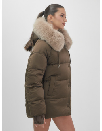 Пуховик с мехом песца, зима 2025, свободный крой