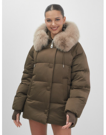 Пуховик с мехом песца, зима 2025, свободный крой