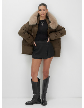 Пуховик с мехом песца, зима 2025, свободный крой