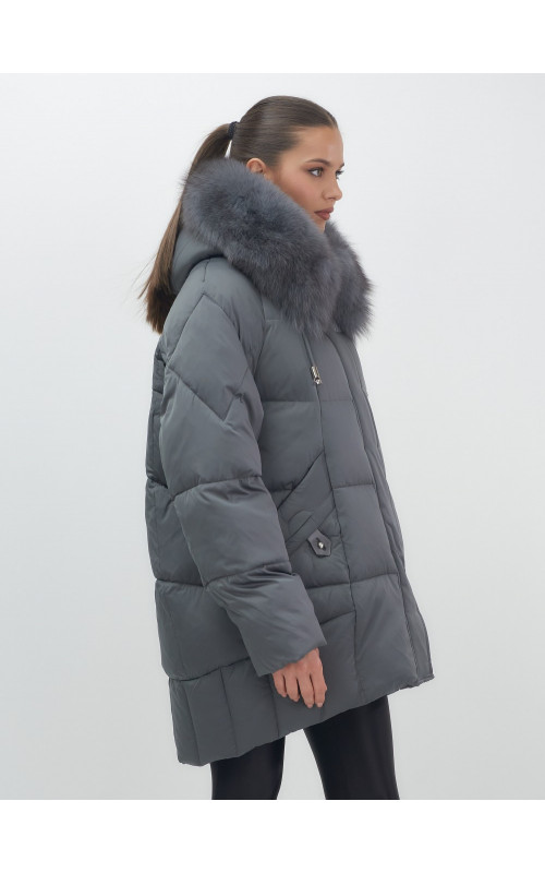 Пуховик с мехом песца зимний премиум-класса