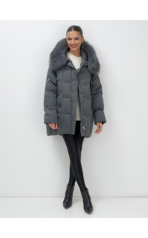 Пуховик с мехом песца зимний премиум-класса