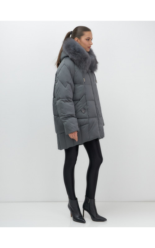 Пуховик с мехом песца зимний премиум-класса