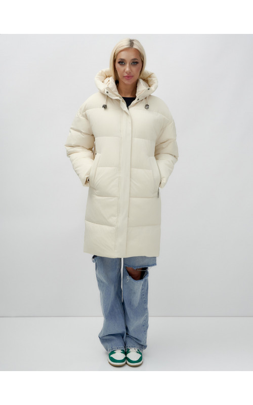 Зимняя куртка свободного кроя для женщин с трикотажными манжетами.