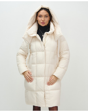 Длинный женский пуховик с капюшоном для зимы
