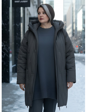 Длинный зимний пуховик для женщин с капюшоном.