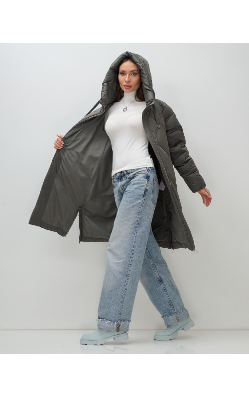 Длинный женский пуховик с капюшоном для зимы