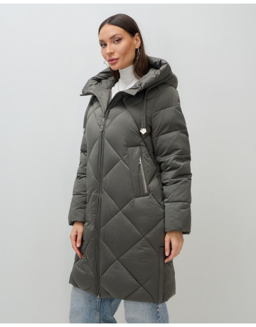 Длинный женский пуховик с капюшоном для зимы