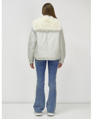 Зимний женский бомбер-куртка с меховой опушкой.
