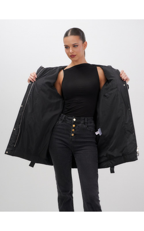 Пуховик с мехом песца для женщин, удлиненный, чёрный.