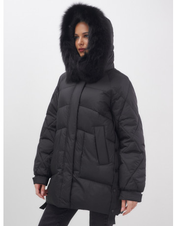 Пуховик с мехом песца для женщин, удлиненный, чёрный.