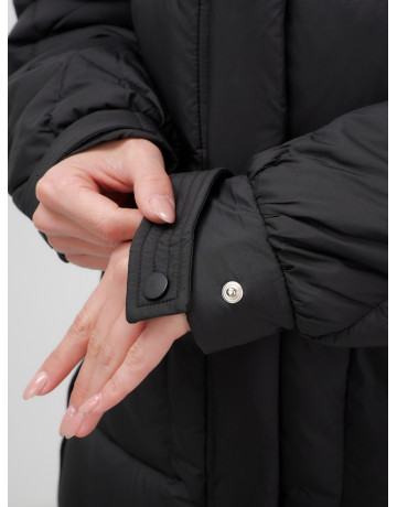 Пуховик с мехом песца для женщин, удлиненный, чёрный.