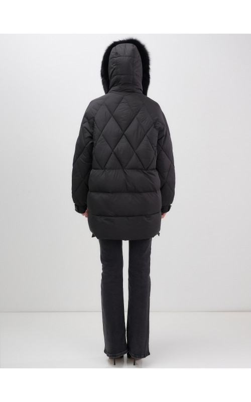 Пуховик с мехом песца для женщин, удлиненный, чёрный.