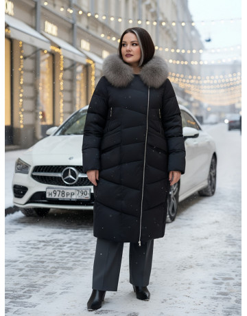 Пуховик премиум-класса с английским воротником из натурального меха кролика, осень-зима 2025
