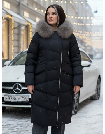 Пуховик премиум-класса с английским воротником из натурального меха кролика, осень-зима 2025