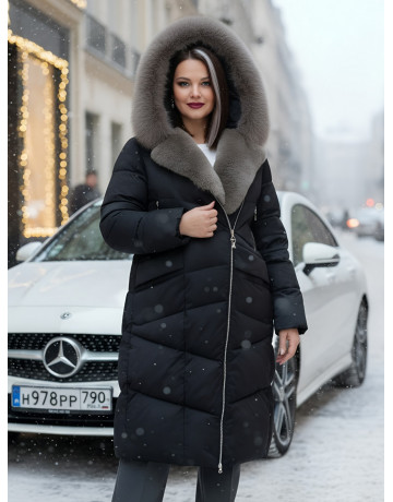 Пуховик премиум-класса с английским воротником из натурального меха кролика, осень-зима 2025