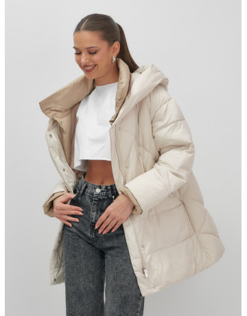 Утеплённый пуховик для женщин большого размера с капюшоном