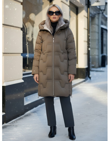 Длинный женский пуховик с капюшоном для зимы