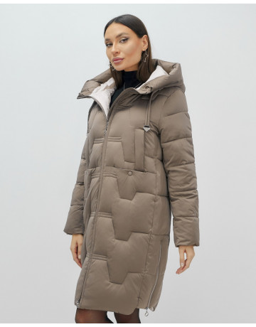 Длинный женский пуховик с капюшоном для зимы