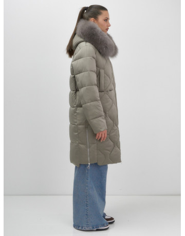 Длинный пуховик премиум-класса с мехом песца.