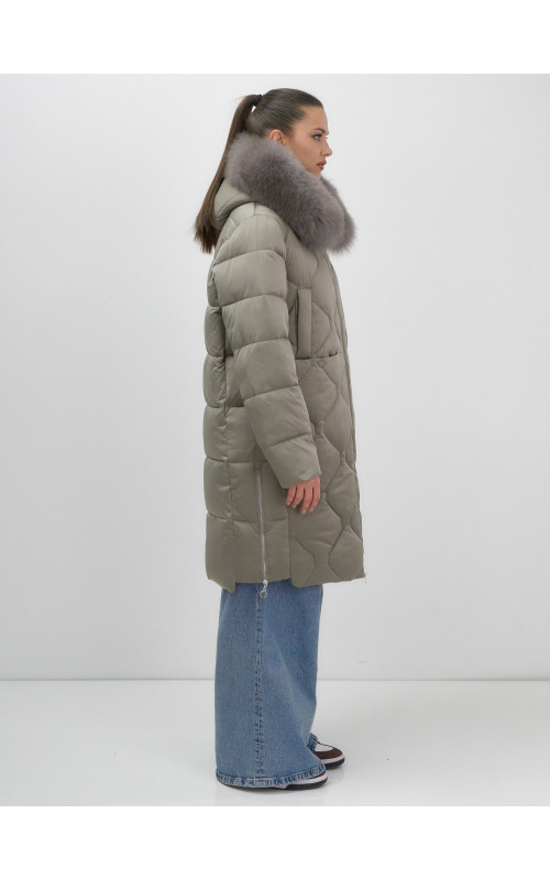 Длинный пуховик премиум-класса с мехом песца.
