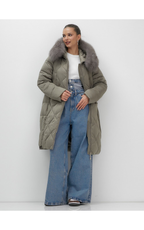 Длинный пуховик премиум-класса с мехом песца.