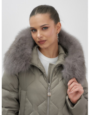 Длинный пуховик премиум-класса с мехом песца.
