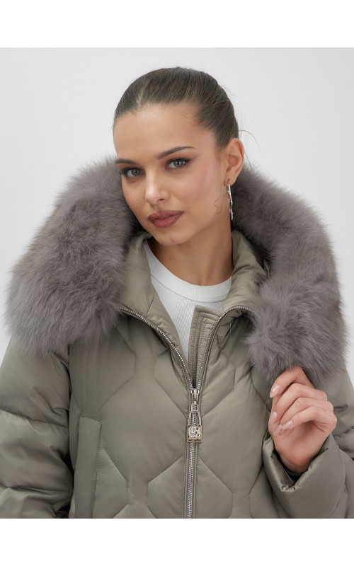 Длинный пуховик премиум-класса с мехом песца.
