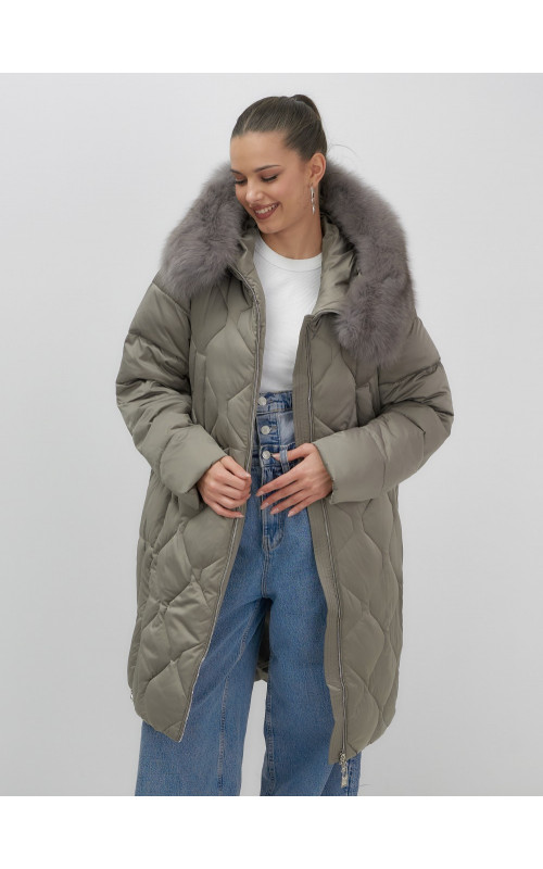 Длинный пуховик премиум-класса с мехом песца.