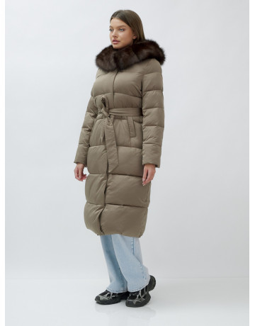 Длинный зимний пуховик с мехом песца для женщин