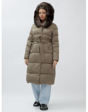 Длинный зимний пуховик с мехом песца для женщин